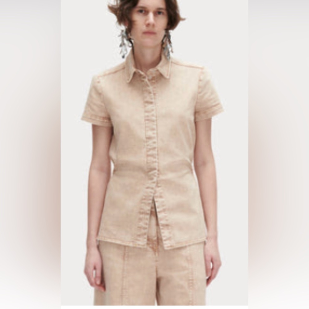 NWT Rachel Comey Brown Beige Button-Up Acid Wash Pomona Denim Shirt